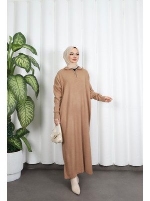 Nisum Moda Fitilli Fermuarlı Triko Elbise