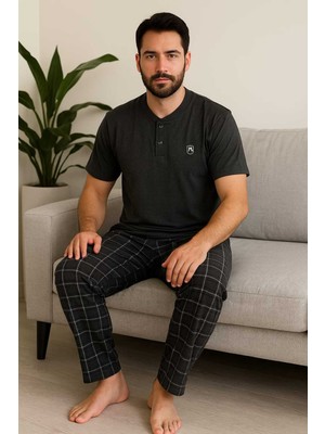 Tenra Erkek Pijama Takımı %100 Pamuk Kısa Kollu