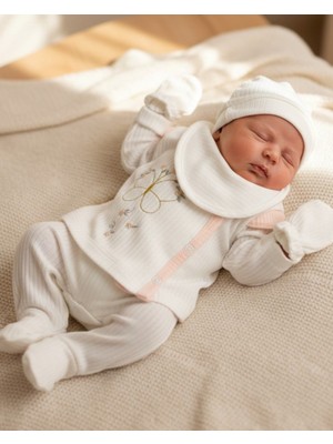Ege Bebek Kız Bebek 5'li Kelebek Desenli, Hastane Çıkışı Zıbın Seti %100 Pamuklu Yeni Doğan Zıbın