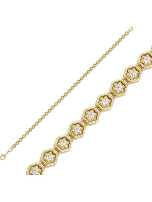 Lilarote Pırlanta Taşlı Çiçek Altın Bileklik