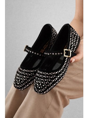 Behtah Kundura Kadın Lüks Kristal Taşlı Comfort Rahat Kemer Atkılı Günlük Babet Ev Babeti