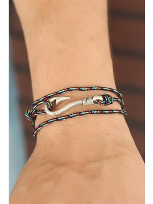 Çizgi Desenli Metal Kancalı Erkek Bileklik - Lisinya