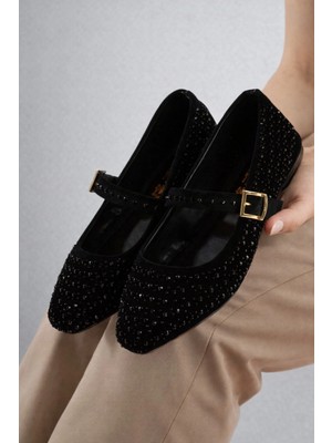 Behtah Kundura Kadın Lüks Kristal Taşlı Comfort Rahat Kemer Atkılı Günlük Babet Ev Babeti