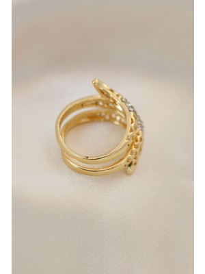 Ayarlamalı Altın Renk Metal Zirkon Taşlı Yüzük - Lisinya