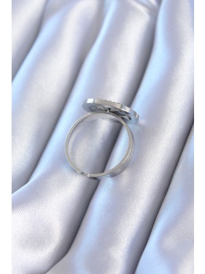 316L Çelik Gümüş Renk Zirkon Taşlı Yonca Model Kadın Yüzük - Lisinya