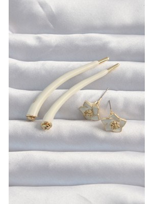 Pirinç Krem Renk Botega Küpe - Lisinya