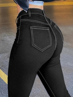 Serac Collection Kadın Yüksek Bel Önden Düğmeli Dar Kesim Kot Pantolon