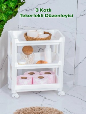 UltraMint 3 Katlı Tekerlekli Düzenleyici, Banyo ve Mutfak Organizer Raf