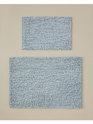 English Home Corallo Kaydırmaz Taban Banyo Paspası Seti 60x90 + 40x60 cm Mavi-Beyaz