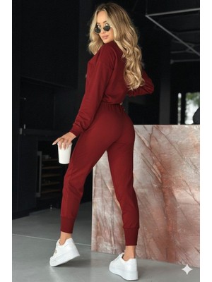 Serac Collection Kadın Uzun Kollu V Yakalı Viskon Iki Iplik Bluz ve Pantolon Ikili Takım
