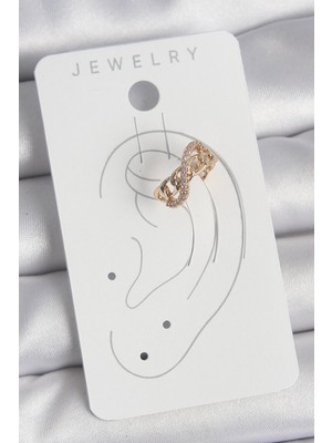 Pirinç Gold Renk Zirkon Taşlı Sonsuzluk Zincir Model Kadın Kıkırdak Küpe - Lisinya