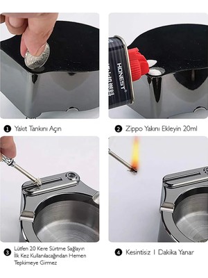 Metal Çakmaklı Küllük Zippo Yakıt Ile Çalışır ( Lisinya )