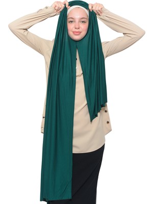 Altobeh Hazır Pratik Geçmeli Lüks Organik Düz Penye Şal Çapraz Hizalı-Yeşil