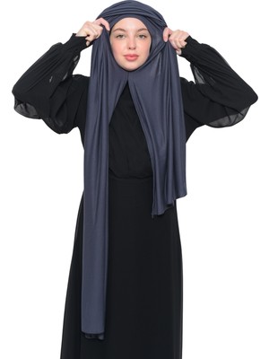 Altobeh Hazır Pratik Geçmeli Lüks Organik Düz Penye Şal Çapraz Hizalı-Füme