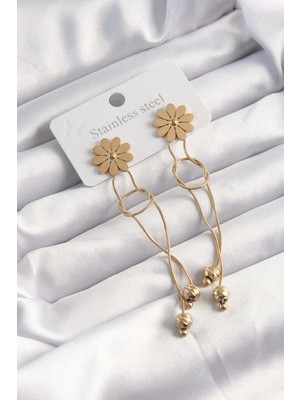 316L Çelik Altın Renk Sallantılı Düğüm Model Papatya Küpe - Lisinya