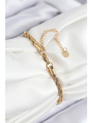 316L Çelik Nazar Boncuk Model Burgu Zincir Gold Renk Kadın Bileklik - Lisinya