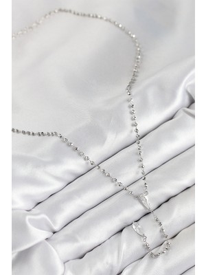 Pirinç Zirkon Taşlı Gümüş Renk Kadın Y Kolye - Lisinya