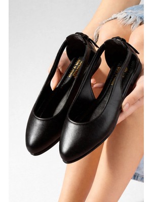 Behtah Kundura Kadın Yanı Açık Arkası Fiyonk Detaylı Babet Ofis Ev Babeti