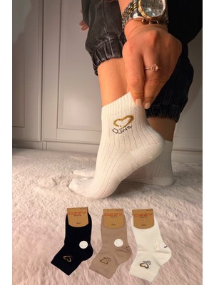 Ozzy Socks 3 Çift Kadın Taş Detaylı Dikişsiz & Takviyeli Patik Çorap