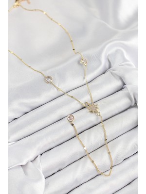 Pirinç Zirkon Taşlı Kutup Yıldızı Model Gold Renk Y Kolye - Lisinya