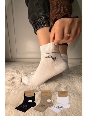 Ozzy Socks 3 Çift Kadın Taş Detaylı Dikişsiz & Takviyeli Patik Çorap