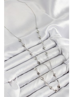 Pirinç Zirkon Taşlı Kalp Model Gümüş Renk Y Kolye - Lisinya