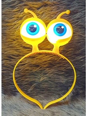 LED Işıklı  Pilli 3 Farklı Modda Yanan Uzaylı Göz Parti Tacı Sarı Renk 18X12 cm - Lisinya