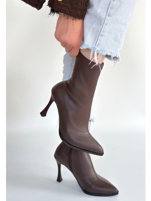 Orjen Kahverengi Cilt Streç Topuklu Bot - Lisinya