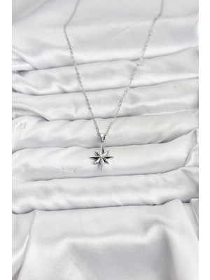 316L Çelik Zincir Gümüş Renk Kutup Yıldızı Model Kadın Kolye - Lisinya