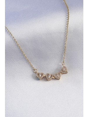 316L Çelik Gold Renk Açılır Zirkon Taşlı Yonca Model Kadın Kolye - Lisinya