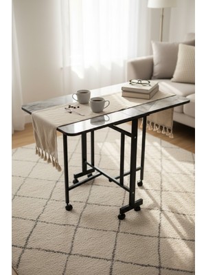 Alchair Demaz Serisi 70x110 Gri Mermer Desen Açılabilir Katlanabilir Tekerlekli Masa