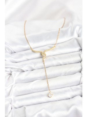 316L Çelik Zincir Gold Renk Yılan Model Y Kolye - Lisinya