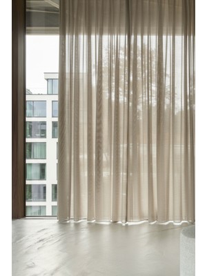Ran Perde Düz Tül Perde - Bej - Pileli Dikim 1x2,5 Pile -KU747