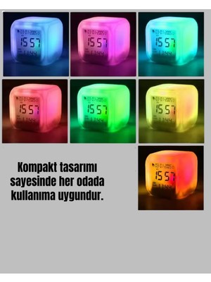 Kronometre ve Takvim Destekli Renk Değiştiren LED Dijital Küp Saat - Lisinya