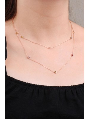 Sümer Telkari Rose Gümüş Mix Taşlı 85 Cm Kolye 6631