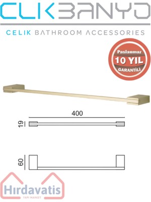 UltraMint Paslanmaz Pirinç Titanik 40 cm Uzun Havluluk Altın Sarı