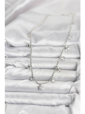 Pirinç Gümüş Renk Yıldız Model Kadın Kolye - Lisinya