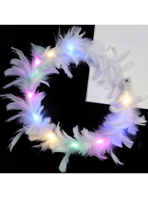 LED Işıklı Rengarenk Yanan 3 Fonksiyonlu Otrişli Parti Tacı Beyaz Renk 12X12 cm - Lisinya