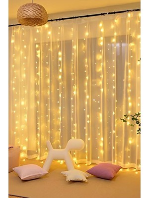 Lw-7 300 Ledli 10 Sarkıt Perde LED Işık, 8 Modlu Uzaktan Kumandalı, 3x3 Metre Peri Telli LED - Lisinya