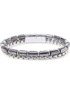 Moncuk Design Boru Kesim Hematit ve Çelik Zincir Bileklik 33512B21D2