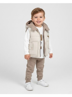 Ege Bebek Erkek Çocuk 1-2-3-4 Yaş Mevsimlik Şişme Yelekli, 3 Parça Şık Bayramlık Alt Üst Takım