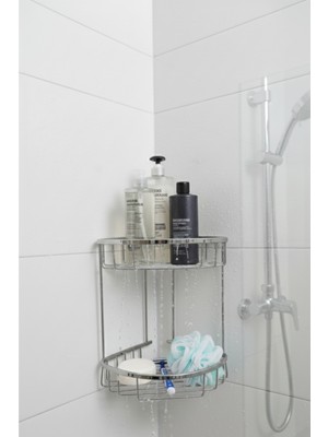 UltraMint Şık 2 Katlı Krom Duş Köşe Rafı, Paslanmaz Banyo Organizer