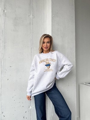 Mery Mery Boutique Nakış Işlemeli Ayılı Gri Içi Polarlı Sweatshirt