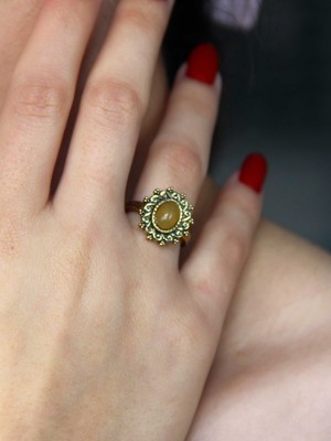 Esha Doğal Taş Sitrin Doğal Taşlı Antik Model Kadın Ayarlanabillir Yüzük EUY91S