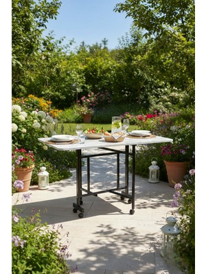 Alchair Demaz Serisi 70x110 Beyaz Desen Açılabilir Katlanabilir Tekerlekli Masa