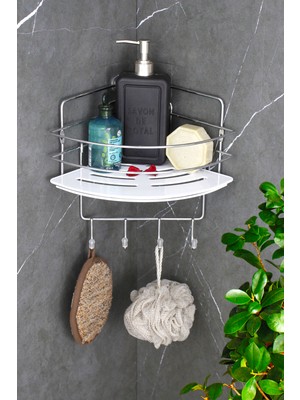 UltraMint Şampuanlık Kristal Raflı Krom Tel Köşe Banyo Duş Rafı