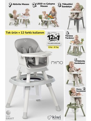 Kiwi Mimo 12’si 1 Arada Çok Fonksiyonlu Mama Sandalyesi – Oyun & Aktivite Masası , Yükseltici