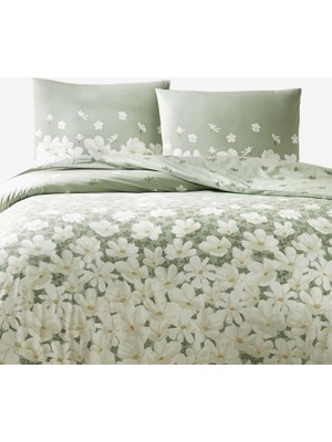 Braventa Collection April Çiçek DESENLI%100 Pamuk Nevresim Takımı, Yeşil, Çift Kişilik