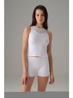 Miravm Doreanse Kadın Halter File Yaka Atlet Beyaz 9401
