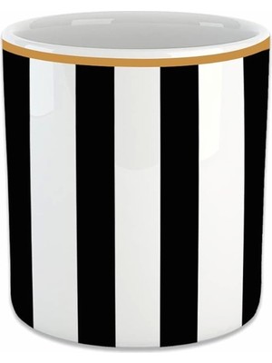 Braventa Collection Vıvas Dikey Siyah Çizgili Espresso, Double Türk Kahvesi Fincanı - Kulpsuz Bardak